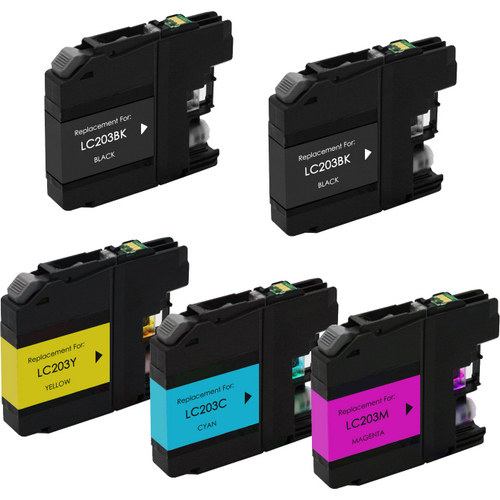 Premium Quality (2) Black, Cyan, Magenta, Yellow High Capacity Inkjet Cartridges compatible with Brother LC-203BK, LC-203C, LC-203M, LC-203Y