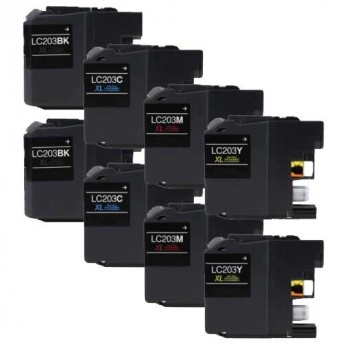 Premium Quality (2) Black, (2) Cyan, (2) Magenta, (2) Yellow High Capacity Inkjet Cartridges compatible with Brother LC-203