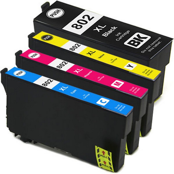 Compatible T802XL020-S,T802XL120-S,T802XL220-S,T802XL320-S,T802XL420-S (Epson 802XL) High Yield Black, Cyan, Magenta, Yellow Ink Cartridges (4 pack)